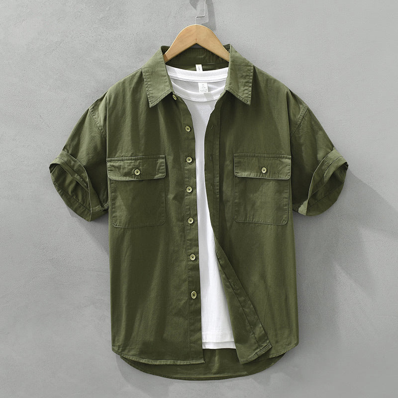 Premium Solid Color Short-Sleeve Cardigan Shirt