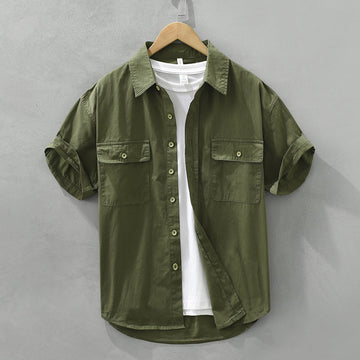 Premium Solid Color Short-Sleeve Cardigan Shirt