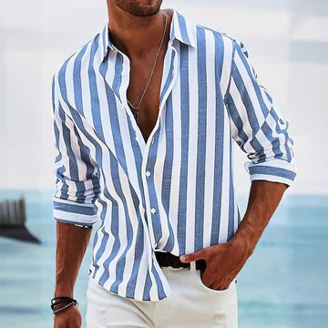 Professional Striped Lapel Long Sleeve Dress Shirt
