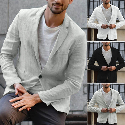 Premium Solid-Color Cotton Linen Casual Blazer