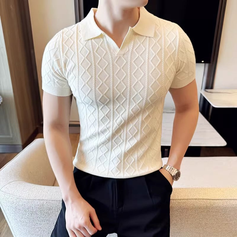 Elegant Textured Knit Polo Shirt