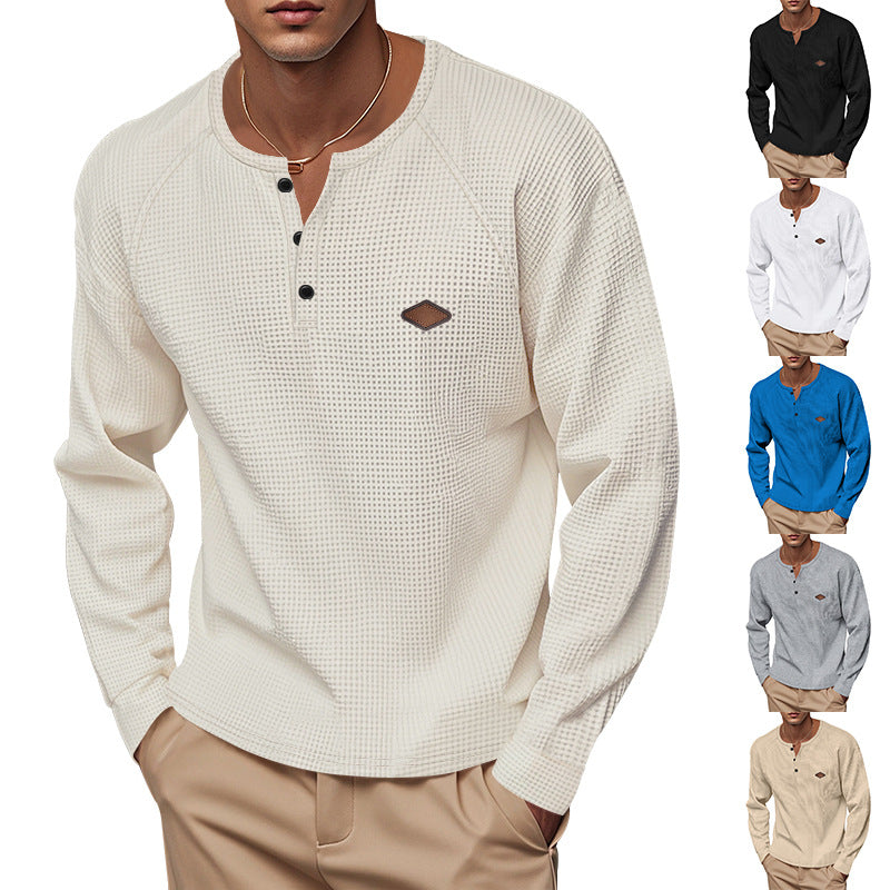 Waffle Knit Raglan Henley Shirt