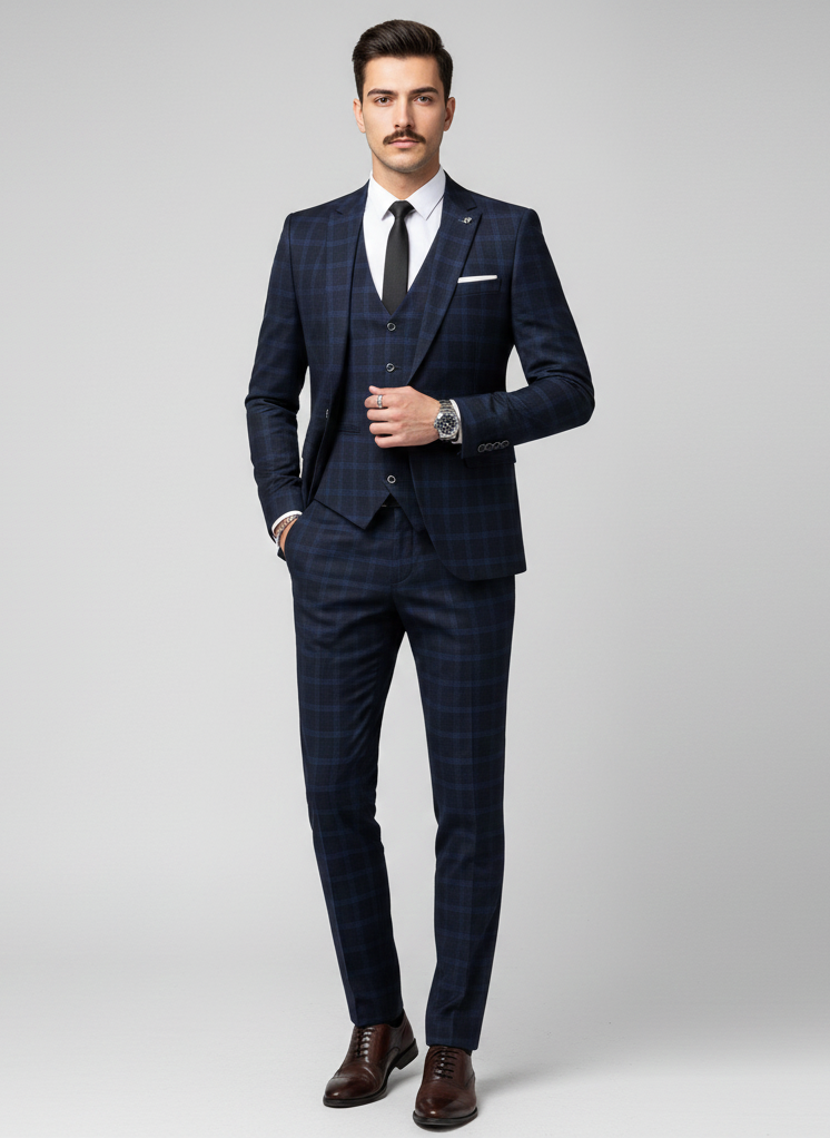 Terno Slim Fit de Três Peças Elegante com Detalhes Refinados