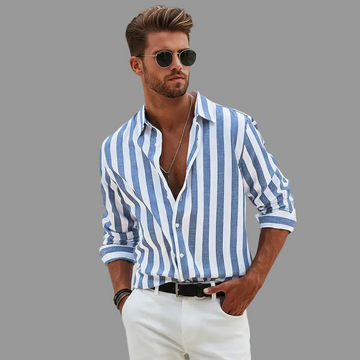 Professional Striped Lapel Long Sleeve Dress Shirt