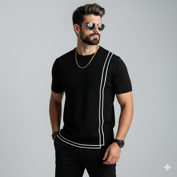 Premium Retro Slim-Fit Two-Stripe Knit Shirt