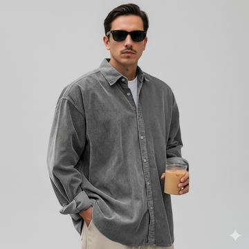 Oversized shirt in 40-thread count corduroy - Premium overlay.