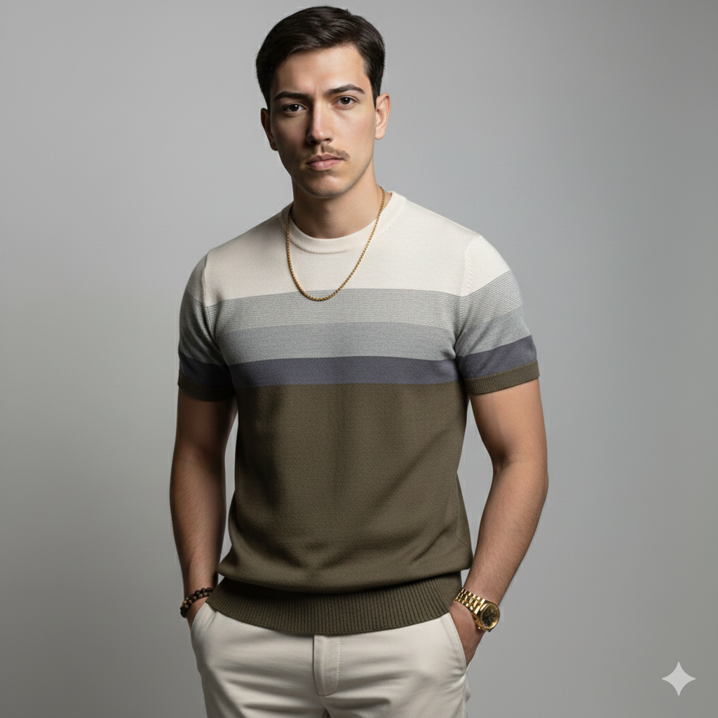 Elegant Gradient Knit Short Sleeve Sweater