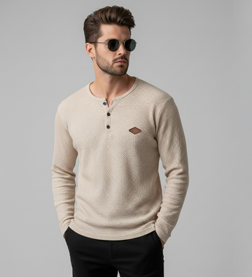Waffle Knit Raglan Henley Shirt